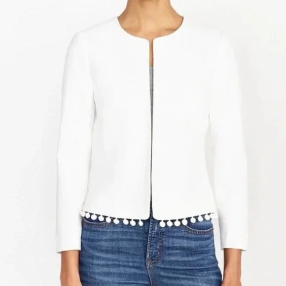 J.Crew Factory Cropped Blazer with Pom Pom Linen Cotton Blend Jacket Size M - Picture 1 of 12